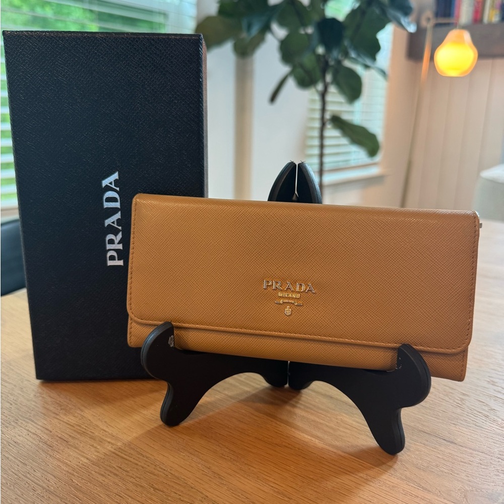 Prada Tan Saffiano Leather Continental Wallet